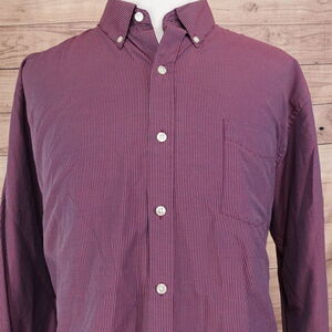 VAN HEUSEN LONG SLEEVE BURGUNDY CHECK BUTTON DOWN SHIRT MENS 2XL XXL **READ